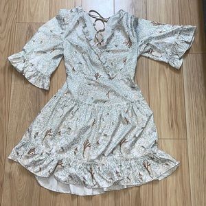 Mint Green Patterned Dress with corset/tie back detail